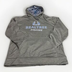 Realtree Fishing Hoodie Men's M(38-40) Gray Fleece Lined Kangaroo Pocket Comfort